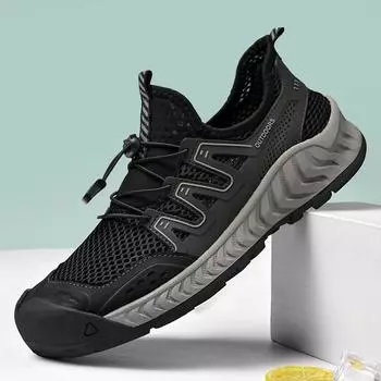 Mesh sneakers men s breathable outdoor thin hiking mesh shoes 38 чёрный