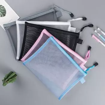 Mesh Zipper Pouch A4/A5/A6 Mesh Zipper File Folders Document Bag Stationery Storage Bags Cosmetic Makeup Pouch School Supplies A6(19X11cm) белый