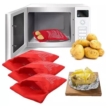 Мешок для картофеля в микроволновой печи Многоразовый пакет для приготовления картофеля в микроволновой печи Пакет для запекания картофеля Идеальный картофель 4 минуты Красный пакет для запекания
