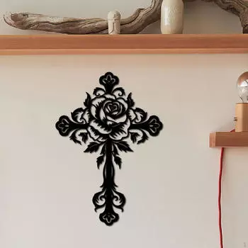 Metal Cross Wall Decor Art Flower Pattern Indoor Outdoor Hanging Decoration for