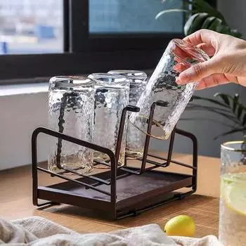 Metal Cup Drying Rack Stand with Drain Tray Mugs Cups Organizer Drying Rack Metal Drying Rack with 6 Hooks for Home белый
