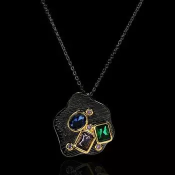 Metal Diamond Geometric Gem Necklace New Style French High end Simple Retro Pendant
