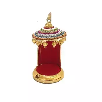 Metal Diamond Studded Umbrella Chhatra With Golden Hangings For God Idol, Car Dashboard/Office Desk/Table/Home Decor Showpiece,