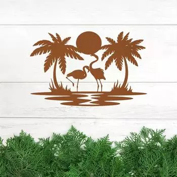 Metal Flamingo Palm Tree Sunset Sign - Transform your space with this lovely dcor. Perfect for house, bedroom, living room. светло-серый