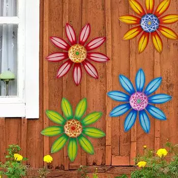 Metal Flowers Wall Decor 6.7 Inch Flower Wall Sculpture Hand-Painted Floral Sculpture Metal Wall Art Hanging Wall Decor