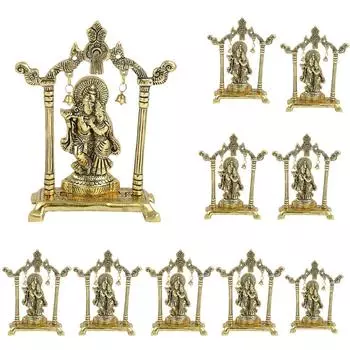 Metal Gold Plated Radha Krishna Idol Sculpture Statue Figurine Decorative Showpiece for Janmashtami Home Decoration Temple and Gift золотистый