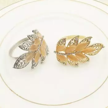 Metal Leaf Napkin Ring, Diamond Alloy, Buckle Cloth Ring, Wedding Table Decoration, 12Pcs, Lot, New золотой