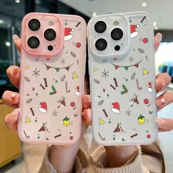 Metal Lens Flim Protection Clear Shell for for iPhone 16 Pro 15 14 Plus 13 12 Pro Max 11 Cartoon Christmas Pattern Shockproof Silicone Soft Slim Cover iPhone 16 чёрный