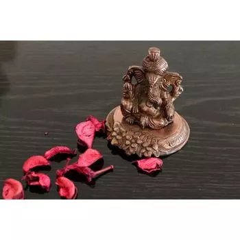 Metal Lord Ganesha on Flower Figurine, Brown, 1 Pc коричневый