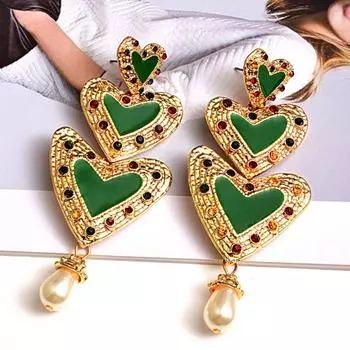 Metal Love Heart Long Earrings Simple Ear Stud Elegant Love Pearl Ear Drop Girl Style 2