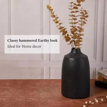 Metal Round Vase For Living Room Black Vase For Dried/Artificial Flowers,Vintage Decor For Living Room,Metal Flower Vase For Bedroom Dining Table