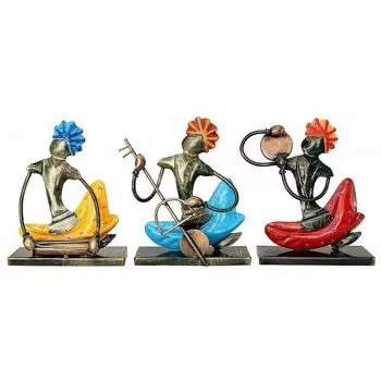 Metal Tribal Musician Playing Instrument Showpiece (Set of 3) | Home Decor for Living Room | | Unique Tribal Music Decor (Multicolor)