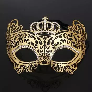 Metallic Crown Princess Half Face Eye Mask With Rhinestones For Halloween Party
