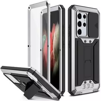 Металлический чехол для Samsung Galaxy s21 Ultra 5G 6,8 дюйма со встроенной подставкой, защитный чехол для экрана камеры, противоударный чехол For S21ultra 6.8inch