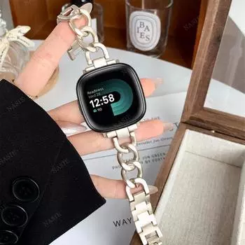 Металлический ремешок для Fitbit Versa 1/Versa 2/versa 3/Versa 4 Band Роскошный браслет-браслет для Fitbit Versa Lite/Sense 2 Strap Versa3 4 or Sense2 чёрный