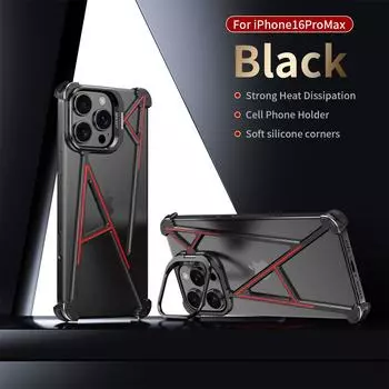 Металлический защитный чехол для iPhone 16/15/14 pro Max 16pro Type A с кронштейном для объектива, безрамочный чехол-бампер iPhone 14 Pro чёрный