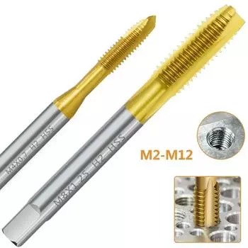 Метчик с титановым покрытием HSS, машинное сверло для метчиков M2-M12, метрический прямой резьбовой метчик HSS6542, сверло для метчиков