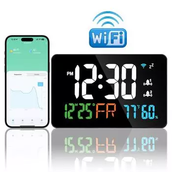Метеостанция Многофункциональный будильник Термометр Гигрометр Tuya WiFi Smart Life Интеллектуальные настольные часы Календарь чёрный
