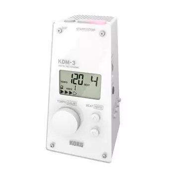Метроном KORG KDM-3 WH белого цвета. Идеально подходит для индивидуальных занятий, партийных занятий, ансамблевых занятий, высокая громкость, 120 часов непрерывной работы, легкий.