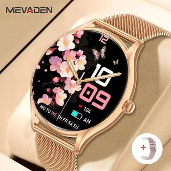 MEVADEN 1.4 AMOLED ультратонкие умные часы Bluetooth вызов женские спортивные фитнес монитор здоровья модные умные часы для Android IOS ярко-розовый/золотой