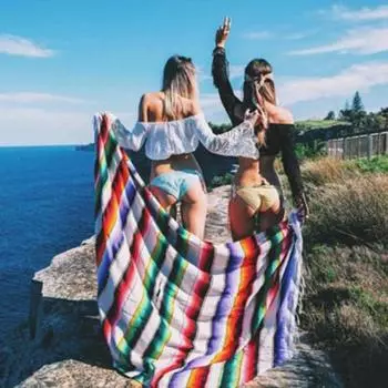 Mexican Serape Blanket Travel Striped Rainbow Beach Blankets Mat with Tassel for Beds Outdoor Picnic Sofa Cover Cotton Fleece 35x215cm розы красного