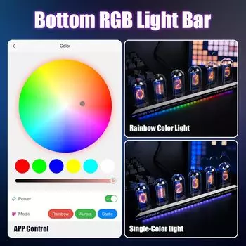 Mexllex Nixie Tube RGB цифровые часы в стиле ретро, IPS светящиеся аналоговые часы, поддержка калибровки времени по Wi-Fi, управление через приложение, режим погоды USB Plug