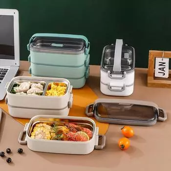 MeyJig Lunch Box 1/2/3 Layer Microwave Stainless Steel Leak Proof Portable Bento Box Food Storage Container 1 хаки