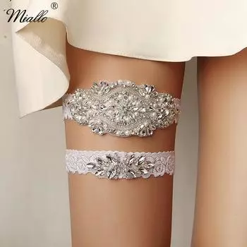 Miallo Bride Сексуальное кружевное цветочное украшение со стразами и жемчугом, свадебный пояс для чулок, свадебное кольцо для чулок на бедро для женщин