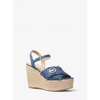 Michael Kors Hannah Denim Wedge Sandals 49t5hnms1d3356 Md Blu Wsh 6