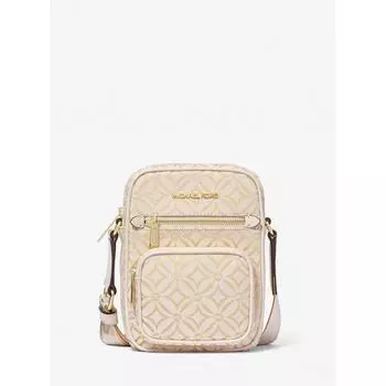 Michael Kors Jet Set Item Metallic Logo Jacquard Duffle Crossbody Medium 35f4gttc2j2605 Light Cream Multi F