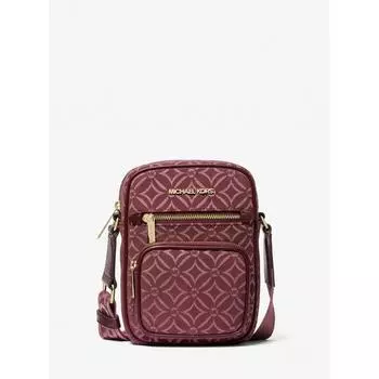 Michael Kors Jet Set Item Metallic Logo Jacquard Duffle Crossbody Medium 35f4gttc2j2342 Oxblood Multi F