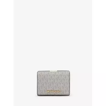 MICHAEL KORS JET SET TRAVEL COMPACT WALLET MEDIUM MK SIGNATURE 35S3GTVE2V35 PEARL GRAY F