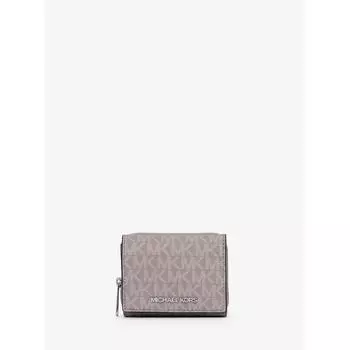 Michael Kors Jet Set Travel Mid Zip Wallet Small Mk Signature 35s4stvz5b35 Pearl Gray F