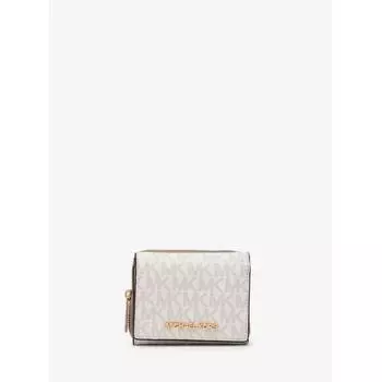 Michael Kors Jet Set Travel Zip Around Wallet Small Mk Signature 35f3gtvz5v1999 Optic White F
