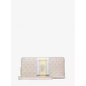 Michael Kors Кошелек Jet Set Travel Metallic Continental, большой, Mk Signature 35f4gtve7v705, бледно-золотой F