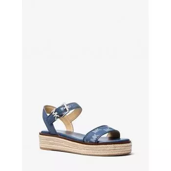Michael Kors Richie Logo Jacquard Denim Espadrilles Sandals 49t5rifp1y3356 Md Blu Wsh 6