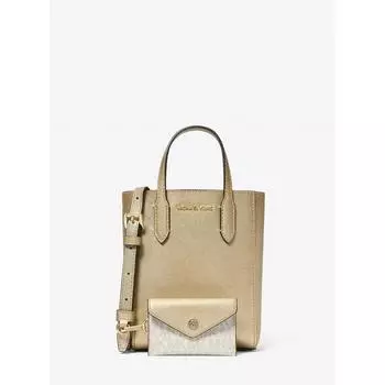 Michael Kors Vincent Metallic Crossbody With Logo Card Case Extra Small 35f4g2vc0m705 Pale Gold F