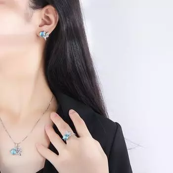 Micro diamond fireworks chrysanthemum blue ring 2024 new women s stud earrings pendant fashion