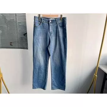 Micro Flaw Spring & Fall New Arrival Fashion All-Match Thin and Comfortable Denim Minimalist Casual Elegant Trendy Trousers C12 Water wash blue M