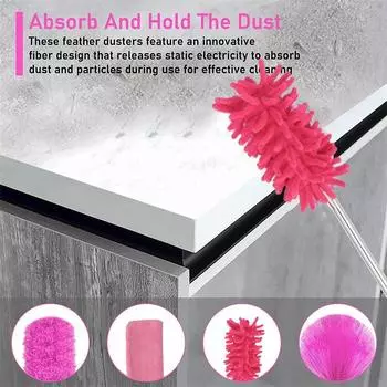 Microfiber Dusters for Cleaning,14PCS Feather Dusters with Extension Pole,Bendable Washable Duster for High Ceiling,Cleaning Kit розы красного