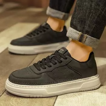 Microfiber Leather Face Breathable Men S Board Shoes Retro Solid Color Thick Sole Heightening Light Cold Sticky Men S Shoes 39