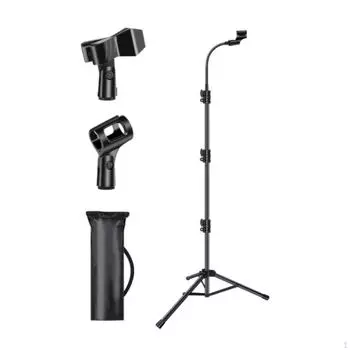 Microphone Stand Mic Support Rotating 2 Clips Foldable Holder for Party