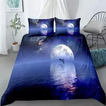 mid night dolphin 3d bedding set single twin double queen king cal king size bed linen set 135x200cm