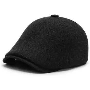 Middle-Aged and Elderly Cap Men s Autumn Winter Warm Peaked Cap Ear Protection Forward Cap чёрный