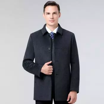 Middle-aged and elderly cashmere coat men s medium-length warm and thickened woolen woolen coat for middle-aged dads 170