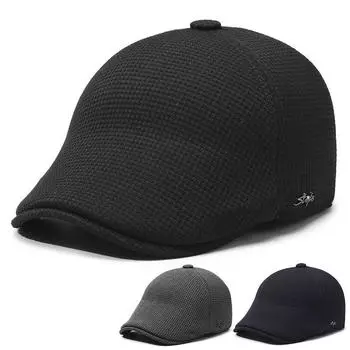 Middle-Aged and Elderly Men s Forward Cap Autumn Winter Ear Protection Beret Thick Warm Cotton Cap серый