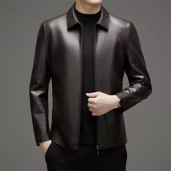 Middle-aged and elderly men s genuine leather jackets for spring and autumn new velvet and thickened dad sheep leather jackets 170