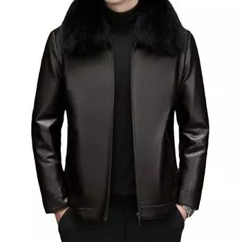 Middle-aged and elderly men s genuine leather jackets thickened down jackets fox fur collar sheepskin fox fur collar jackets down jackets M