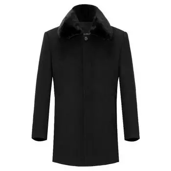 Middle-aged and elderly men s winter thickened woolen woolen coat men s medium-length lapel gold mink lining real fur collar coat 165