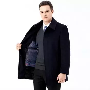 Middle-aged and elderly mink fur removable lining coat long lapel mink fur collar cashmere wool woolen long coat for men 165
